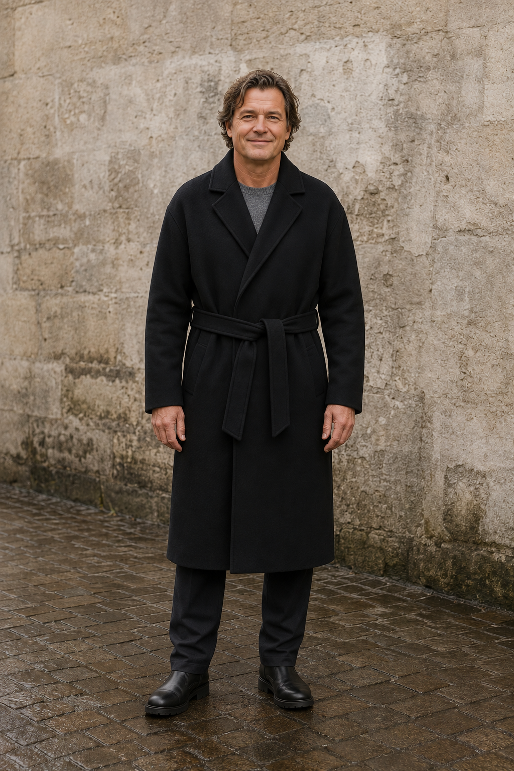 Men's Wool Blend Belted Wrap Coat - hero closed