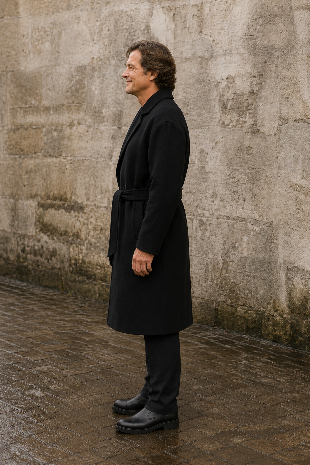 Men's Wool Blend Belted Wrap Coat - side