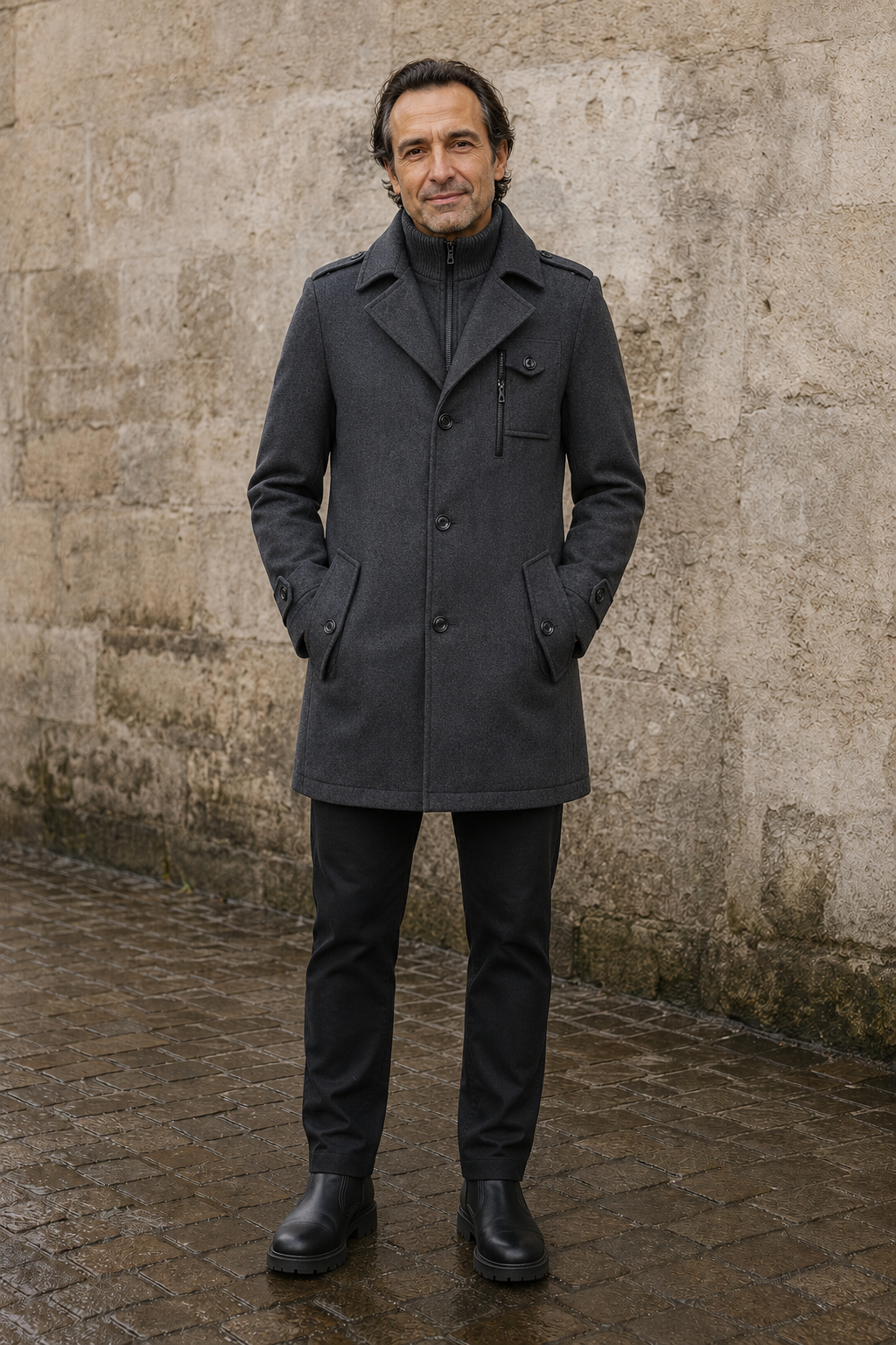 Wool Blend Double Layer Coat - voorkant gesloten