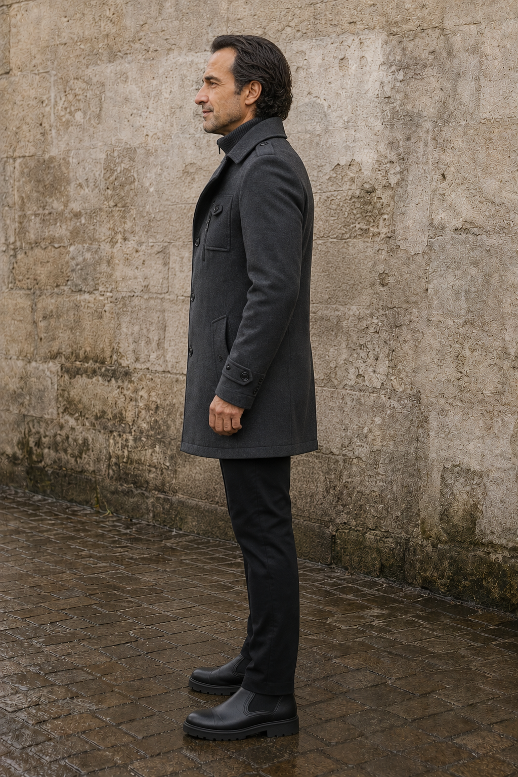 Wool Blend Double Layer Coat - zijkant