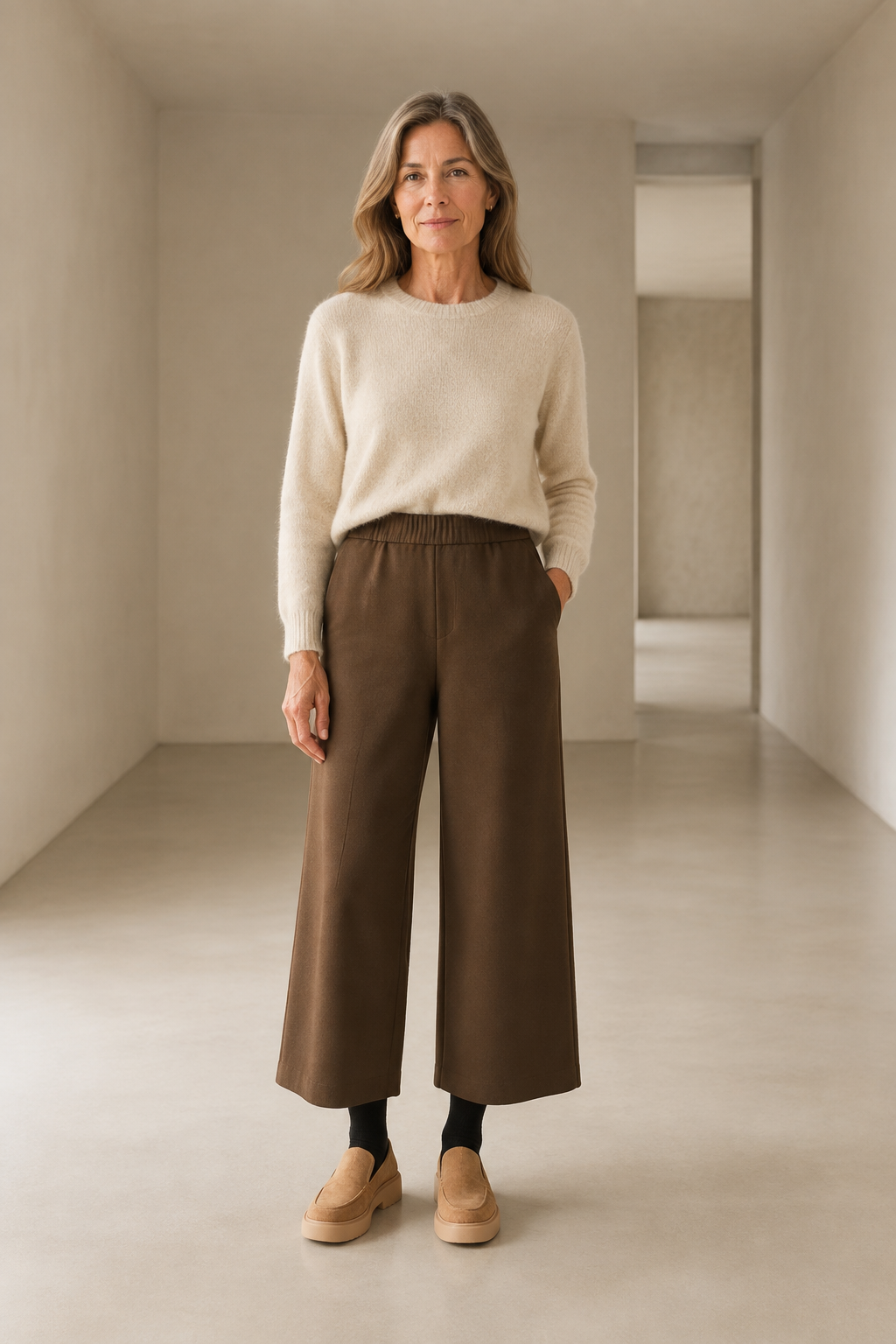 Wool Blend Elastic Waist Trousers