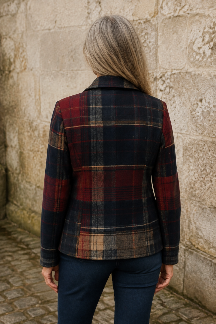 Wool Blend Plaid Jacket - Red Navy