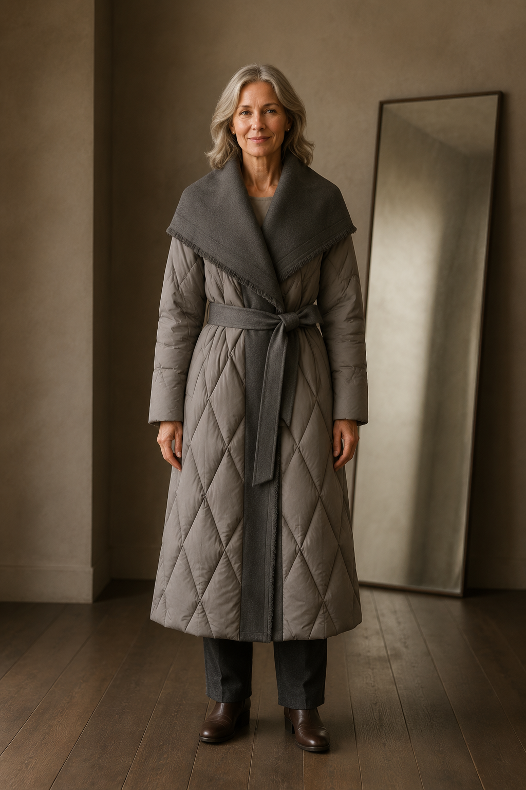 Wool blend shawl collar coat closed