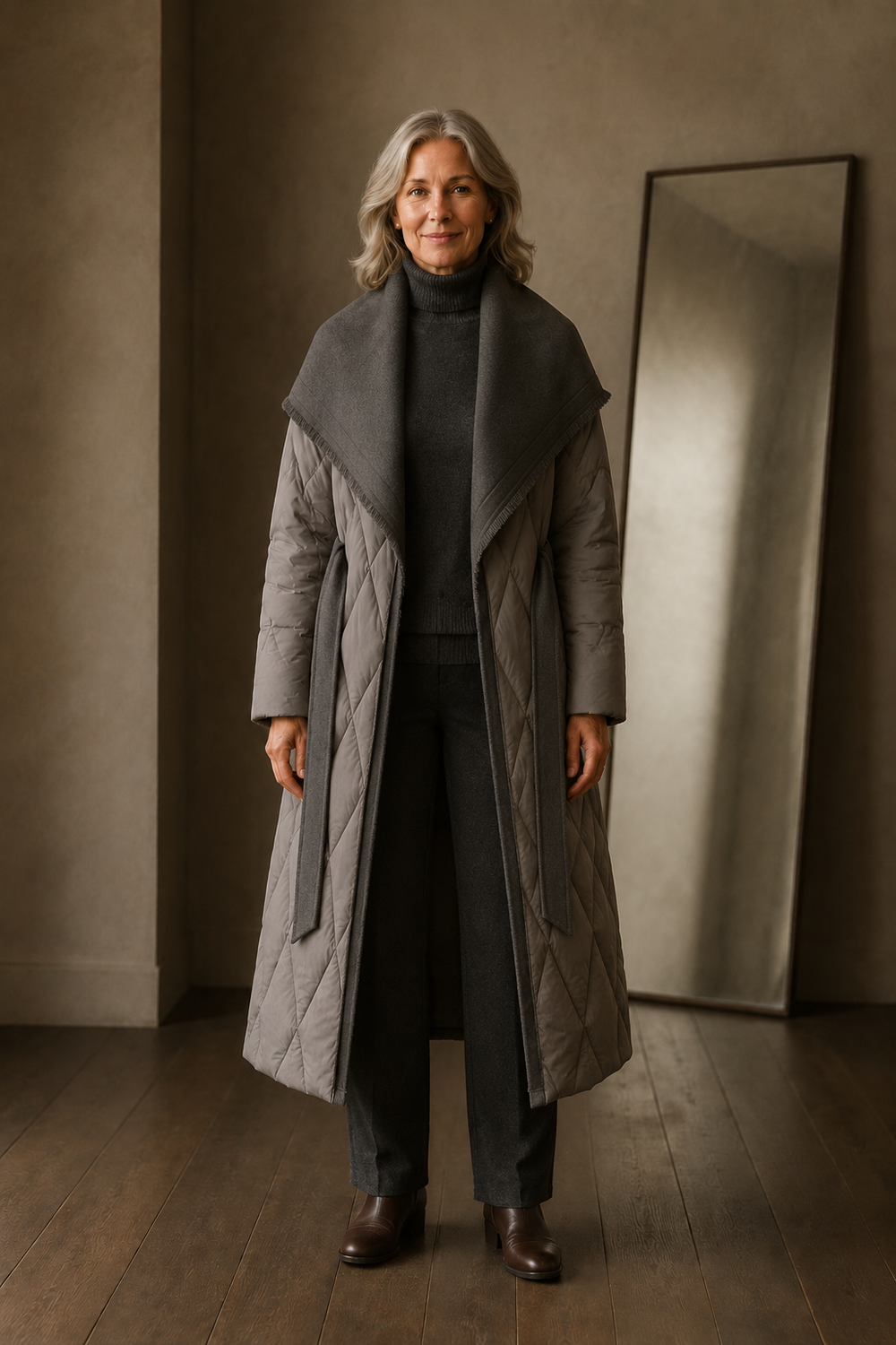 Wool blend shawl collar coat open
