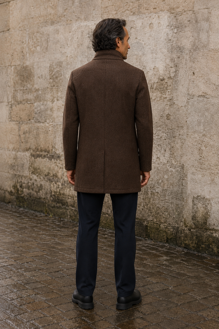 Wool Blend Stand Collar Coat - back view