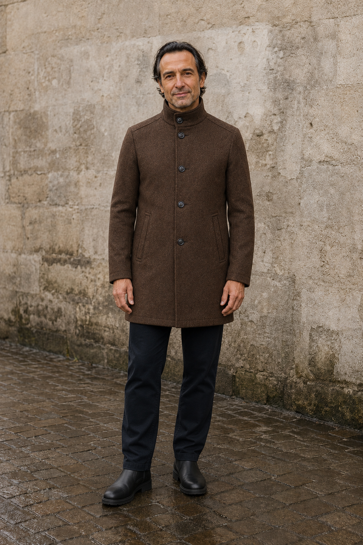 Wool Blend Stand Collar Coat - hero closed