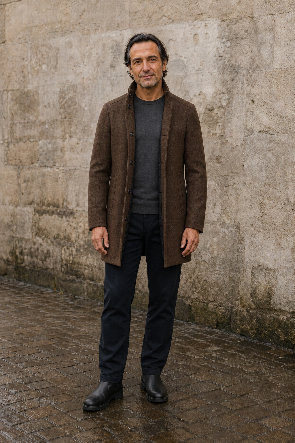 Wool Blend Stand Collar Coat - hero open