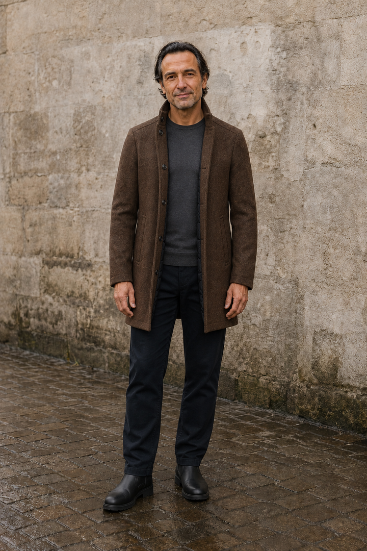 Wool Blend Stand Collar Coat - hero open