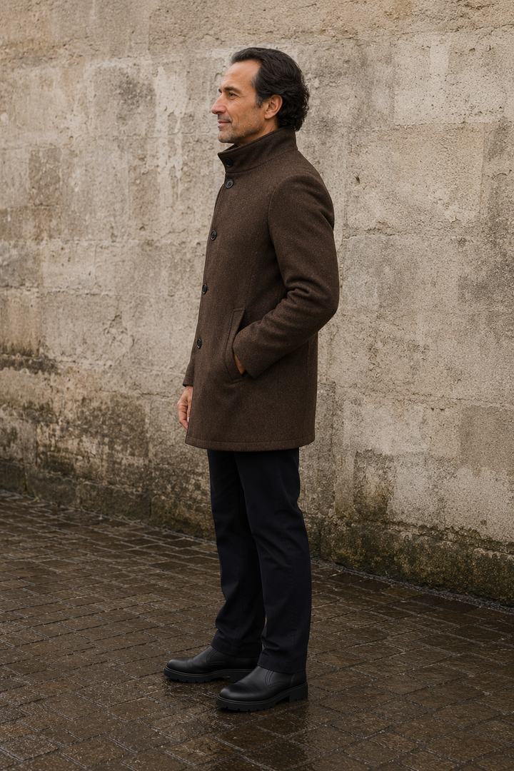 Wool Blend Stand Collar Coat - side view
