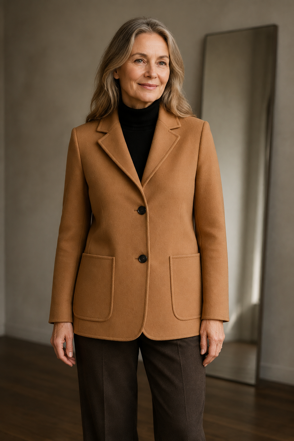 Wool blend tailored blazer closed