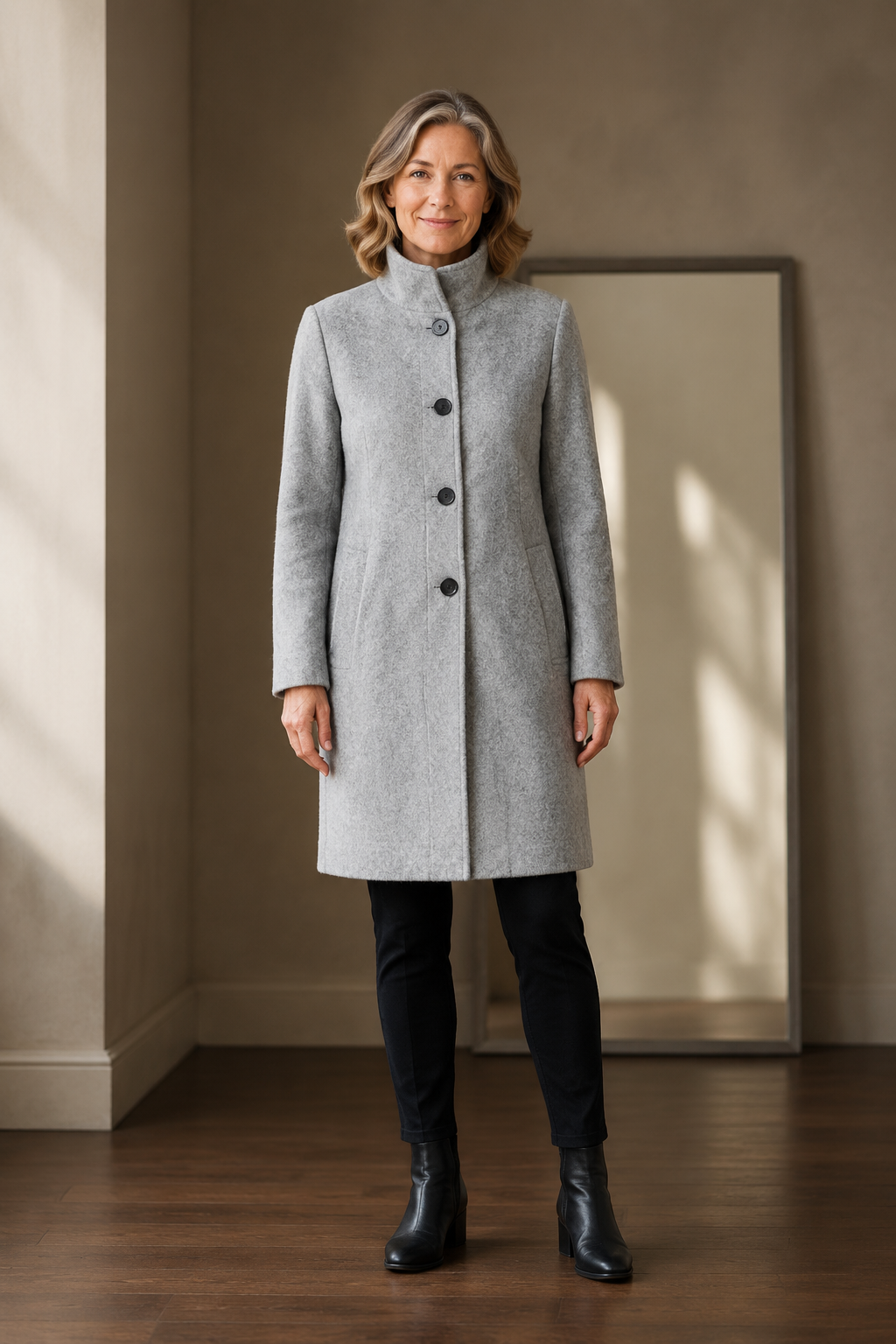 Wool Funnel Neck Overcoat closed