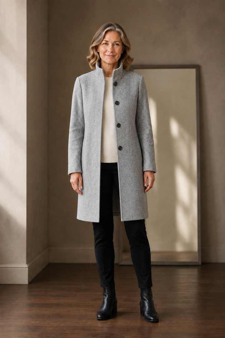 Wool Funnel Neck Overcoat open