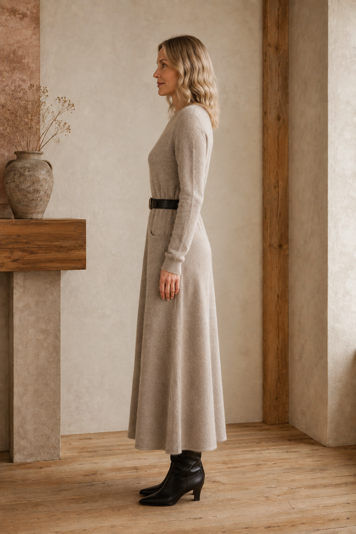 Wool Half Turtleneck Midi Dress side view