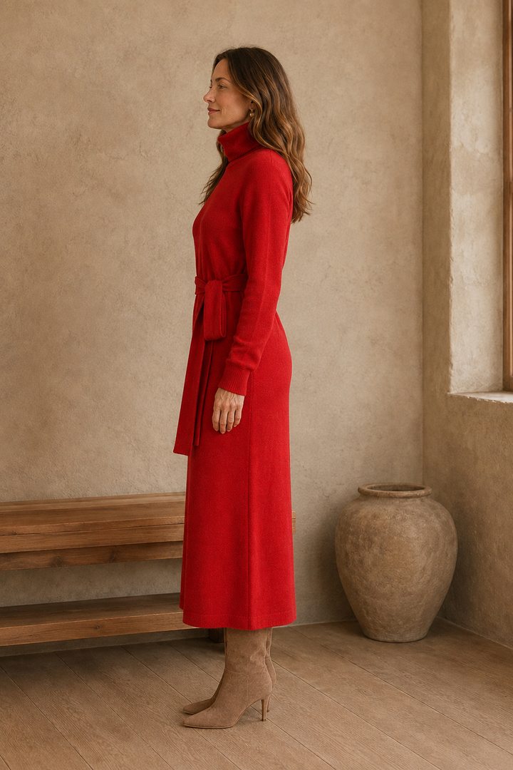 Wool Knit High Neck Dress side view