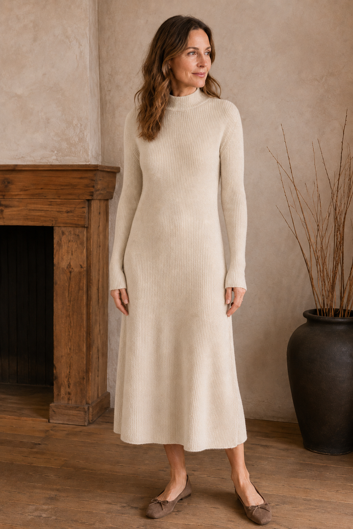 Wool Sweater Maxi Dress - Beige