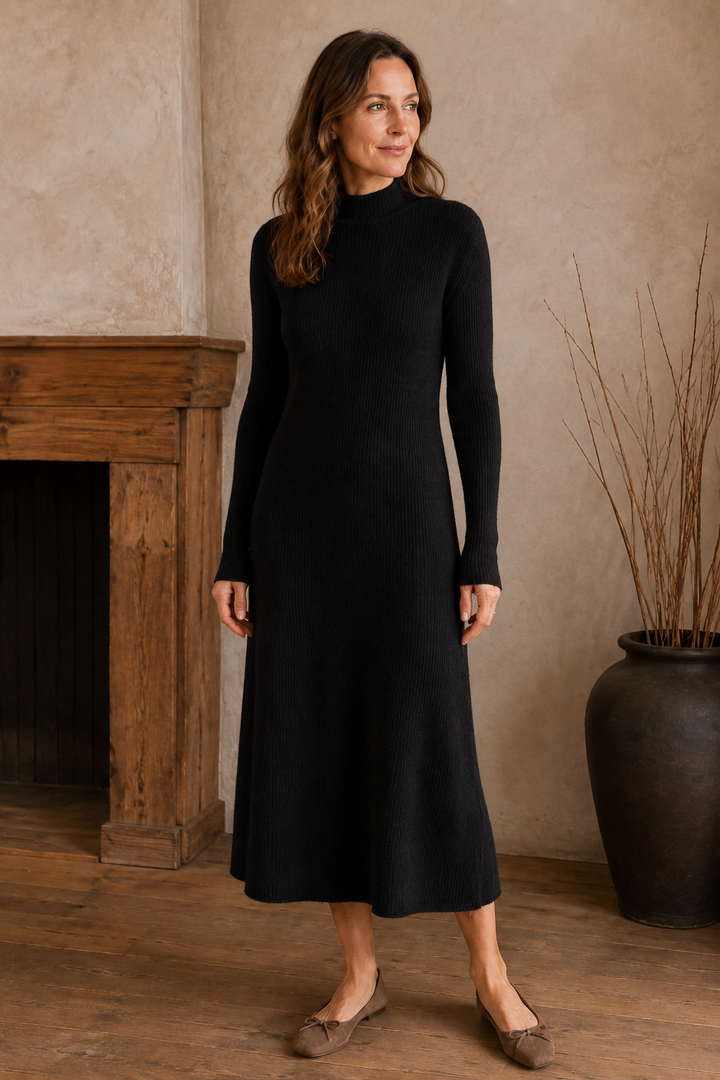 Wool Sweater Maxi Dress - Black