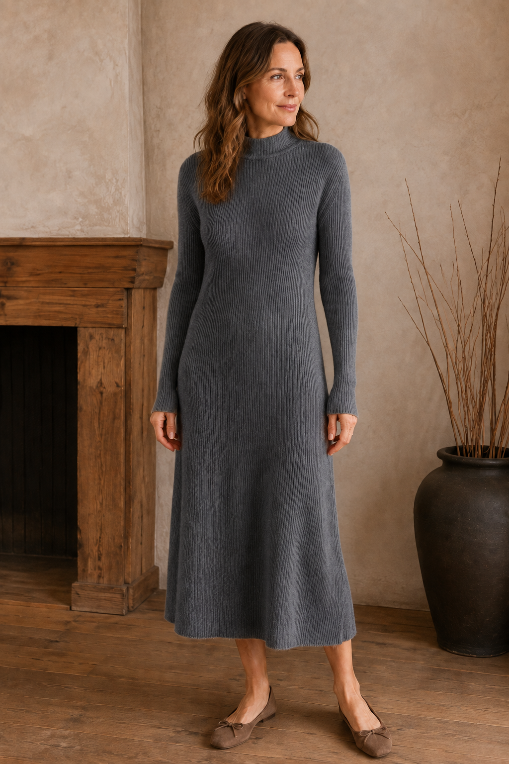 Wool Sweater Maxi Dress - Gray