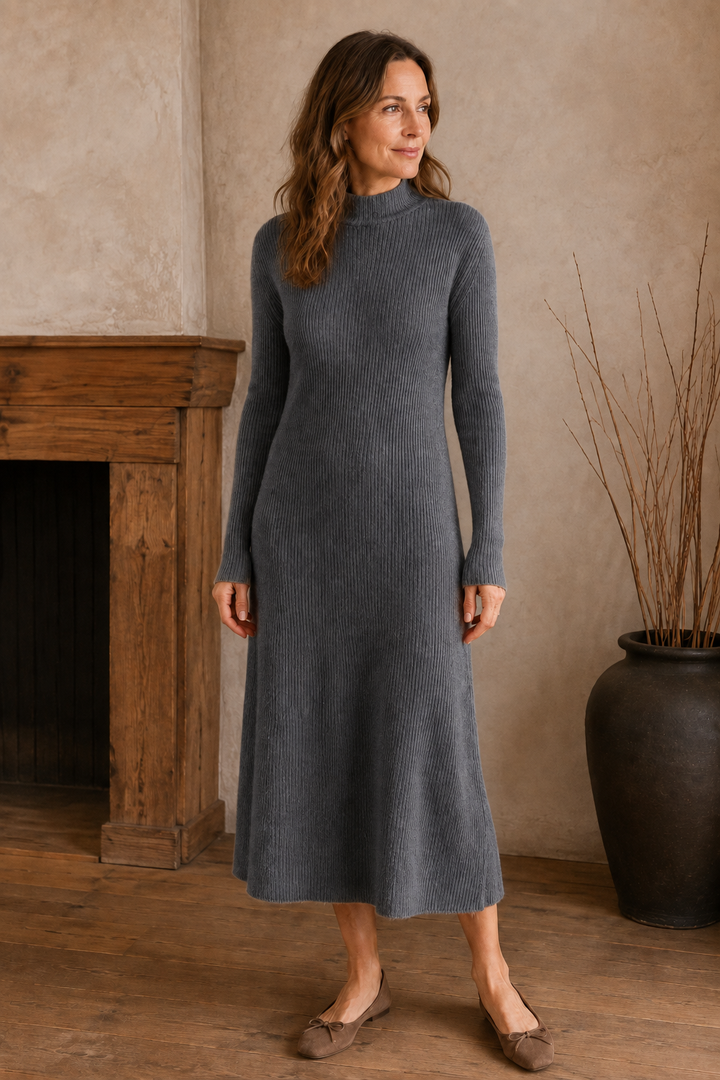 Wool Sweater Maxi Dress - Gray