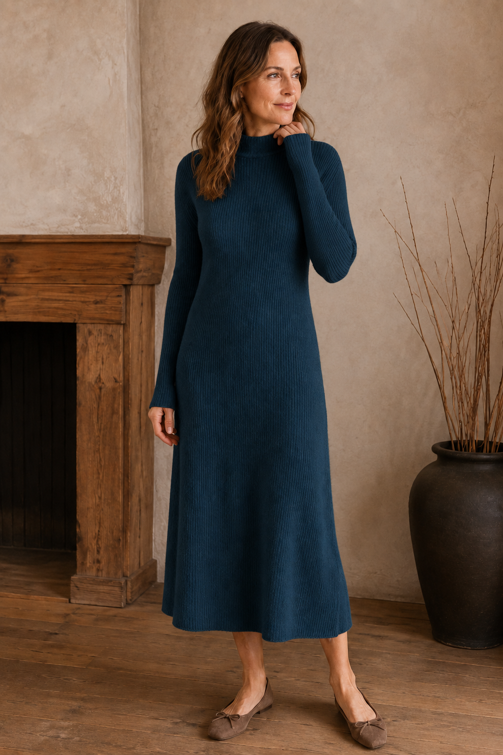 Wool Sweater Maxi Dress - Navy