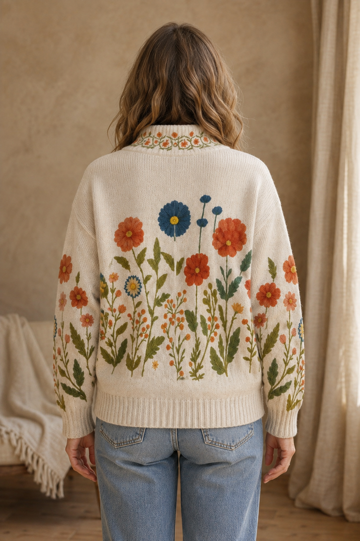 Wrenna™ | Cardigan Zippé Prairie Fleurie - Cream Floral