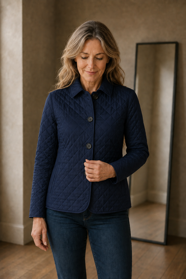 Zephirine | Channel Quilted Jacket - Navy Blue