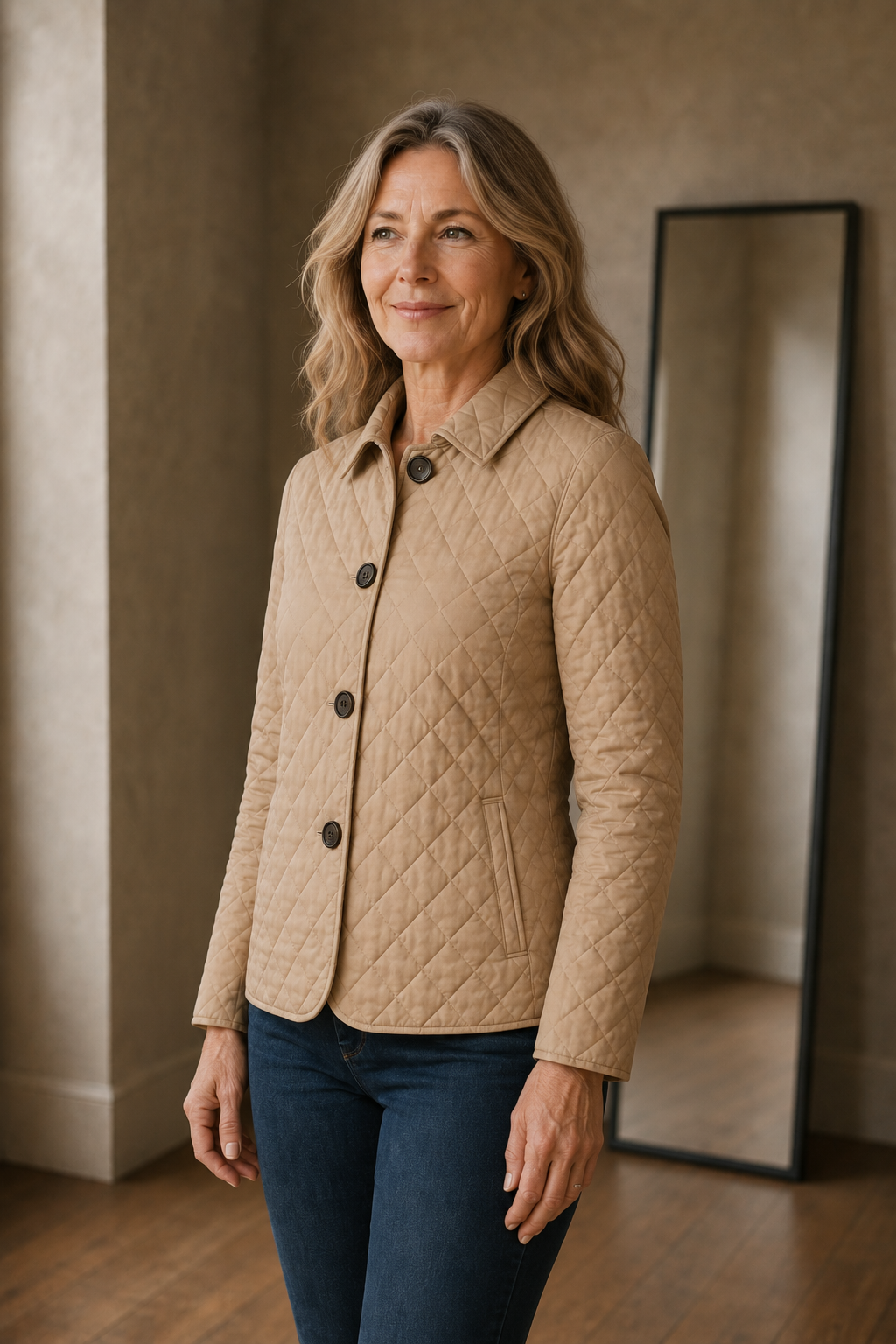 Zephirine | Channel Quilted Jacket - Khaki