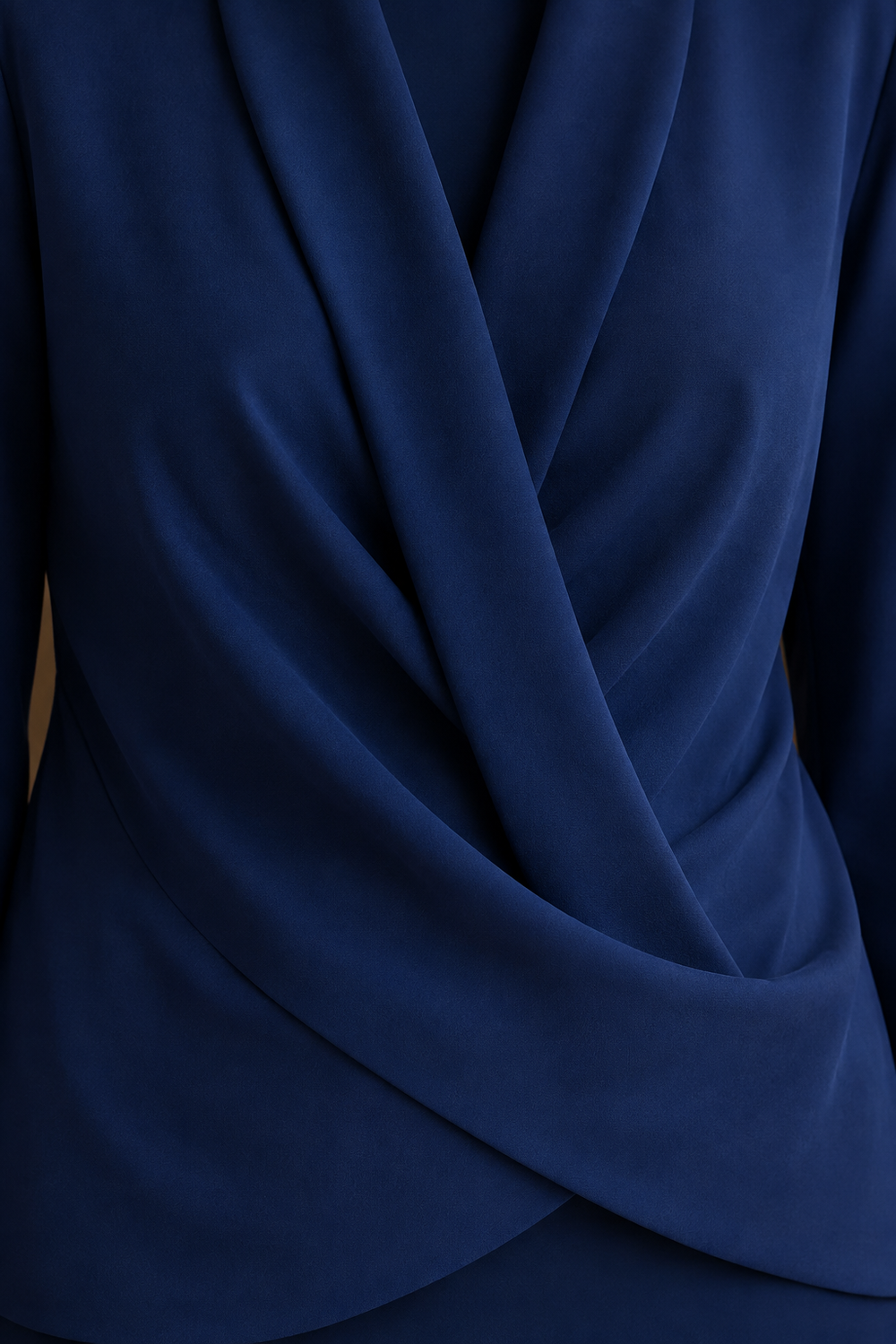 Zerline | Satin Wrap Front Blouse - Blue fabric detail