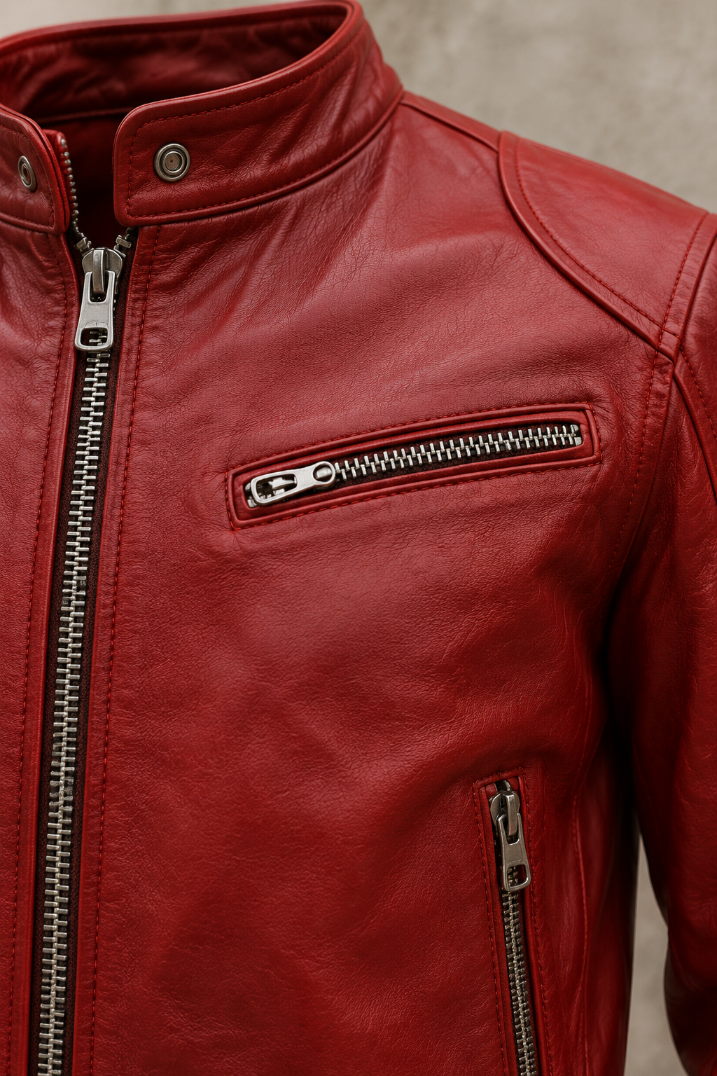 Zip Front Biker Jacket - closeup