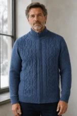 Wool Cashmere Fleece Lined Cardigan - Denim Blue hero