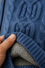 Wool Cashmere Fleece Lined Cardigan - Denim Blue material detail