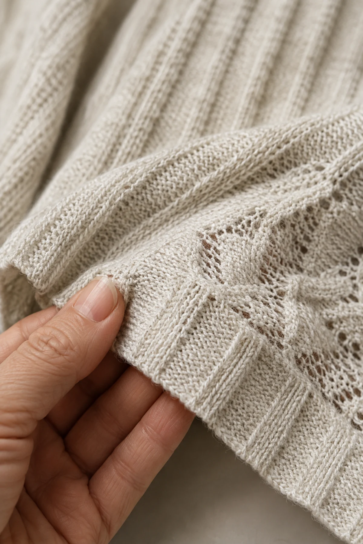 Phyllis | Mesh Panel Long Sleeve Knit Top fabric texture close-up