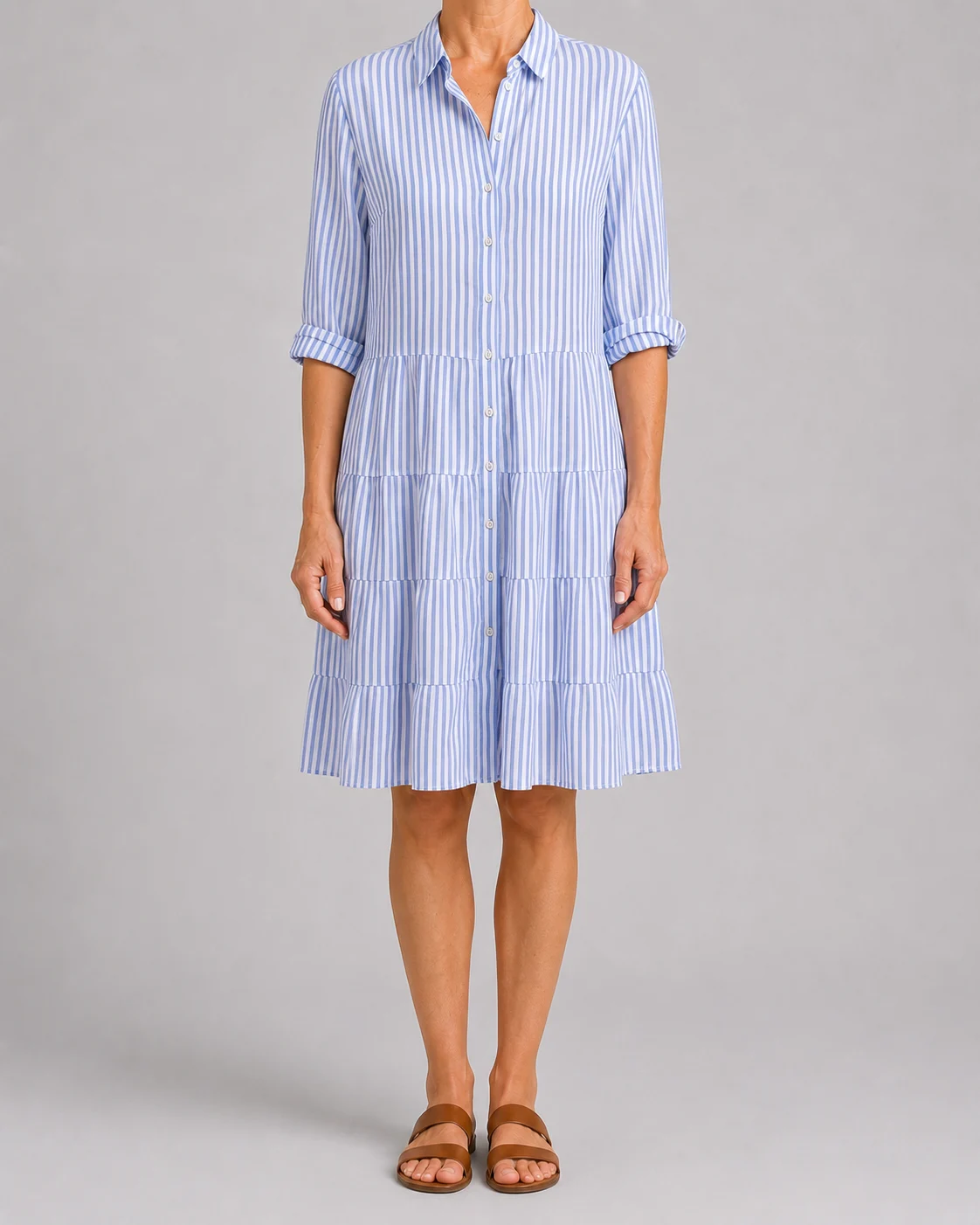 Delia | Striped Tiered Shirt Dress