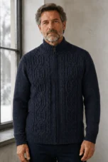 Wool Cashmere Fleece Lined Cardigan - Navy Blue hero
