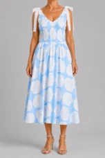 Exilda | Shoulder Tie Smocked Midi Dress