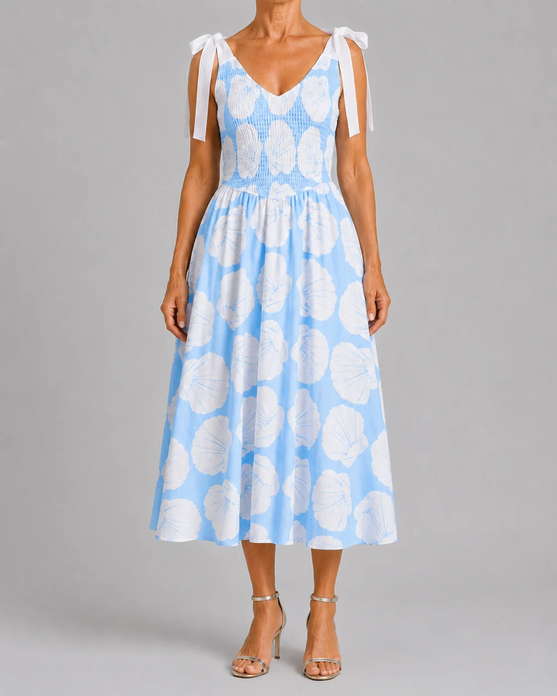 Exilda | Shoulder Tie Smocked Midi Dress