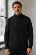 Wool Cashmere Fleece Lined Cardigan - Black hero