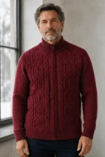 Wool Cashmere Fleece Lined Cardigan - Red hero