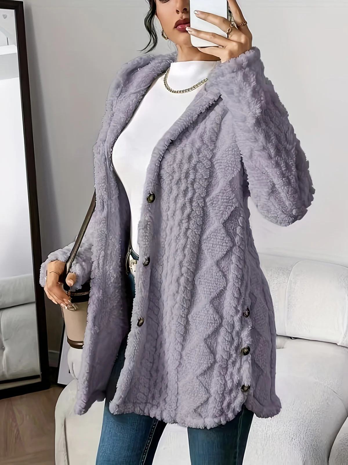 Gaétane | Knitted Argyle Hooded Cardigan