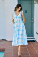 Exilda | Shoulder Tie Smocked Midi Dress