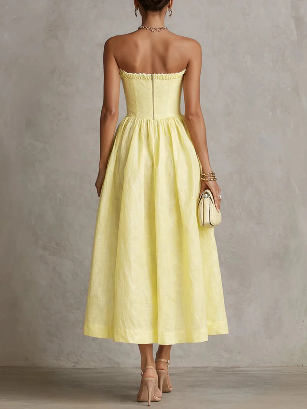 Donalda | Linen Blend Applique Midi Dress