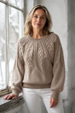 Janet | Chunky Lantern Sleeve Crewneck Sweater editorial product photograph