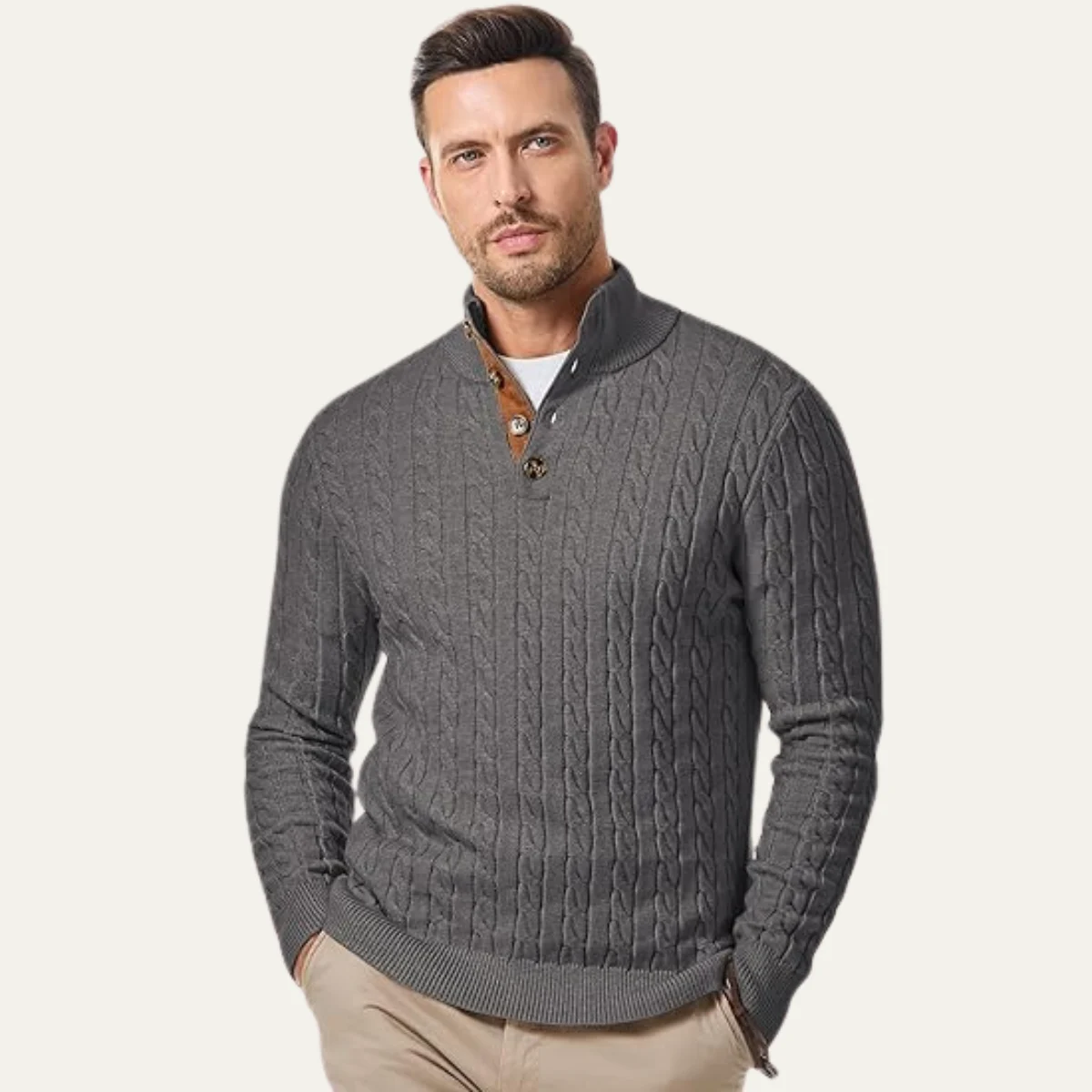 Roméo | Cable Knit Button Collar Sweater