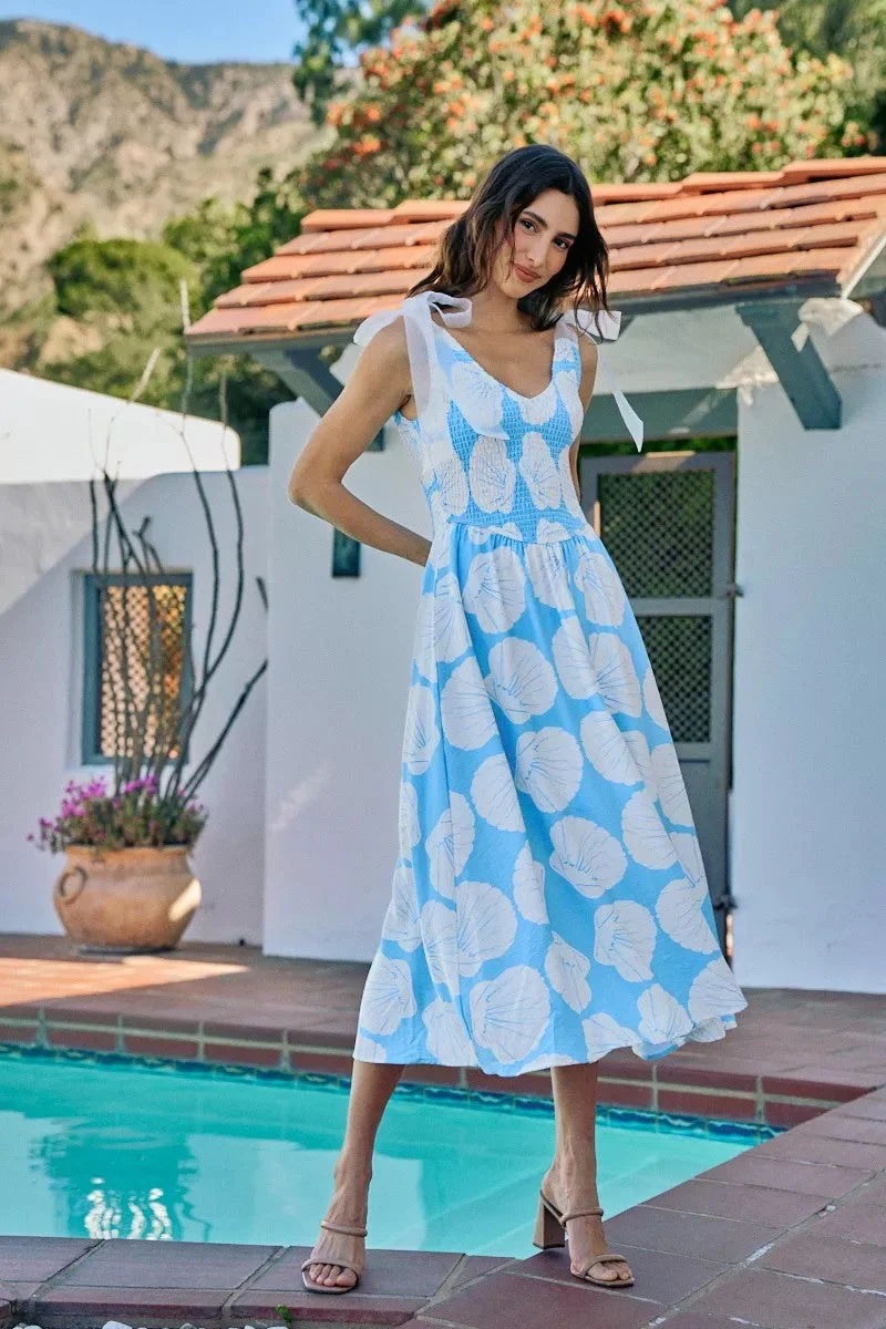 Exilda | Shoulder Tie Smocked Midi Dress