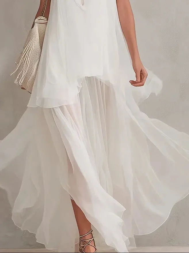 Esther | Lined Chiffon Ruffle Hem Maxi Dress
