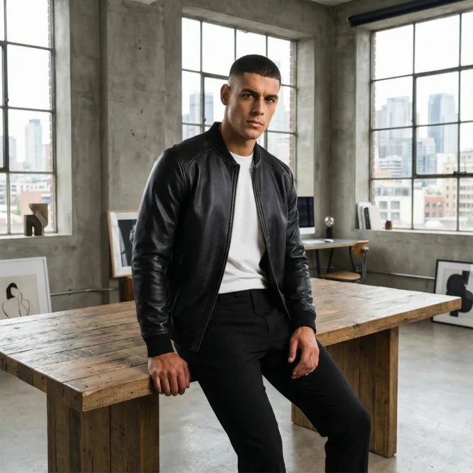Gilbert | Stand Collar Leather Jacket