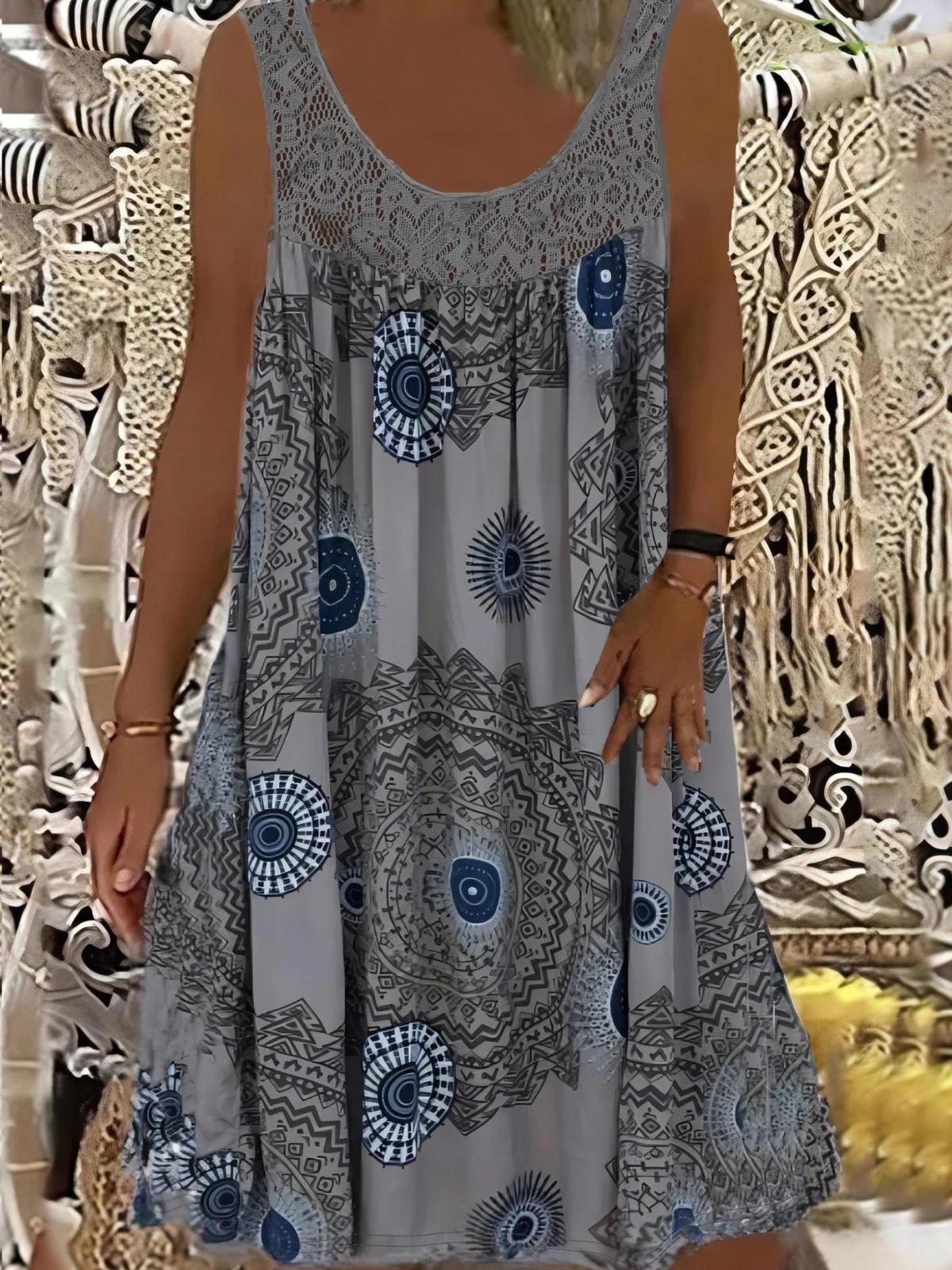 Marion | Contrast Lace Hem A-Line Dress
