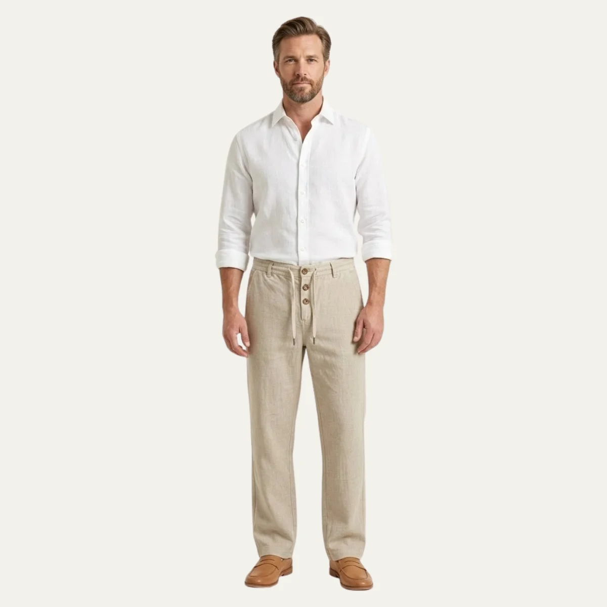 Yolande | Straight Leg Cotton-Linen Trousers
