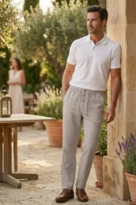 Yolande | Straight Leg Cotton-Linen Trousers