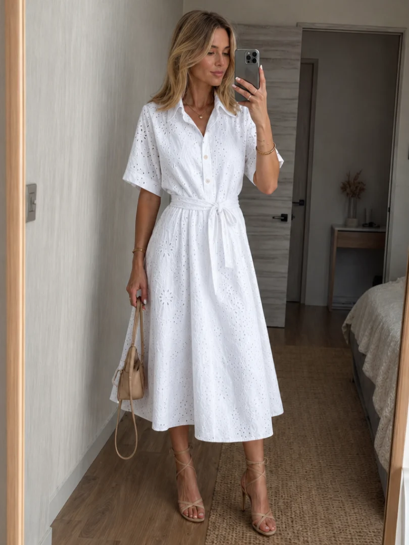 Zilda | Button Front Waist Tie Midi Dress