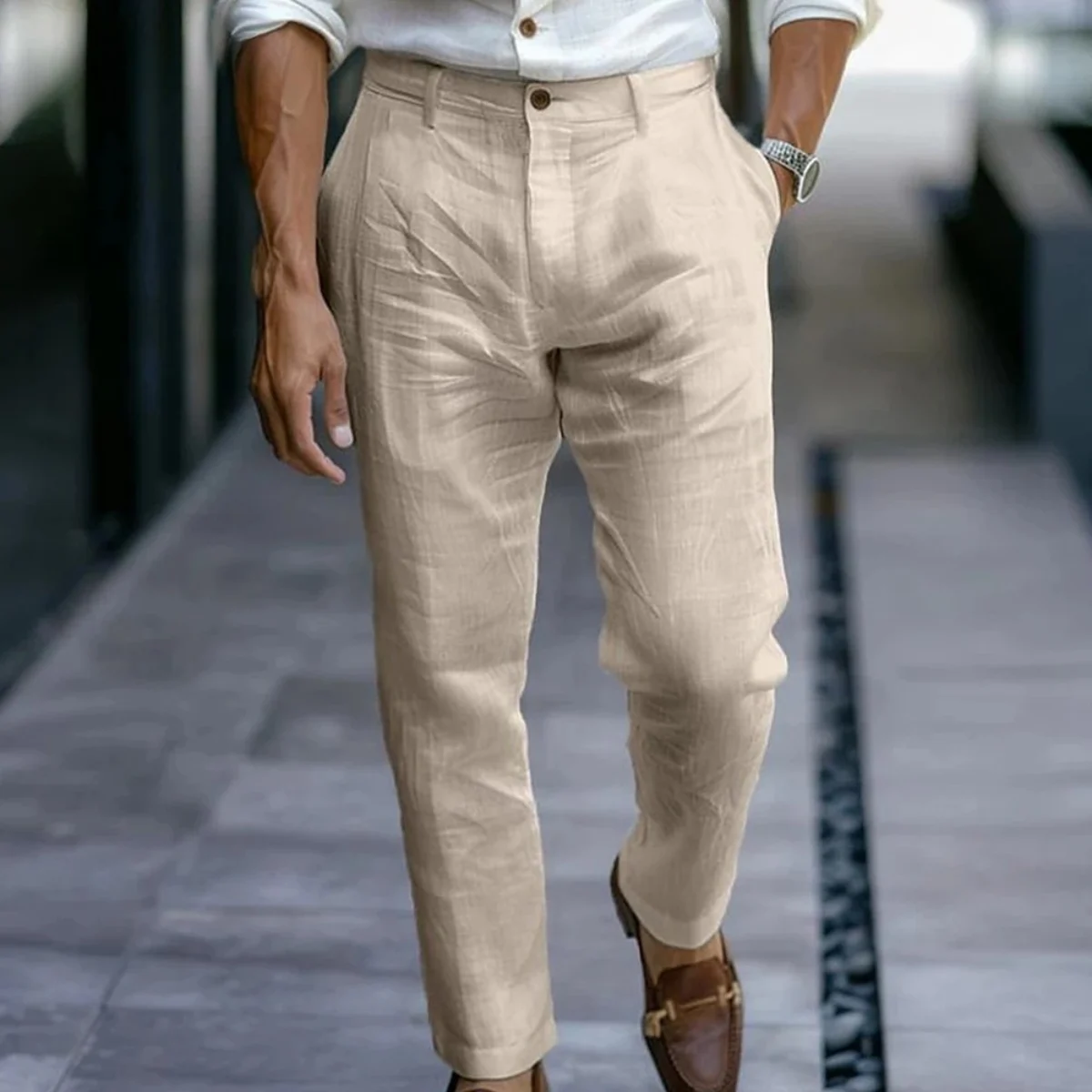 Rolande | Cotton-Linen Ankle Trousers
